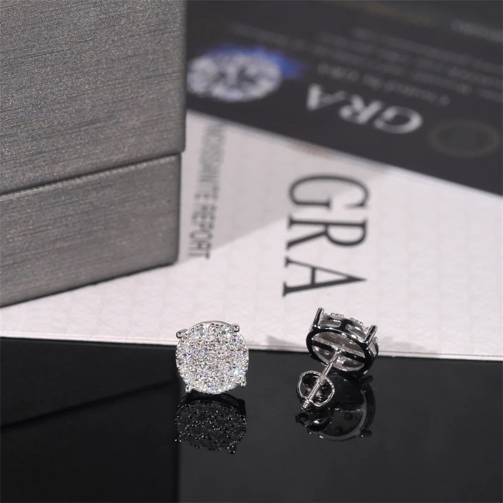 9.8mm Iced Moissanite Cluster Earrings – 925 Sterling Silver