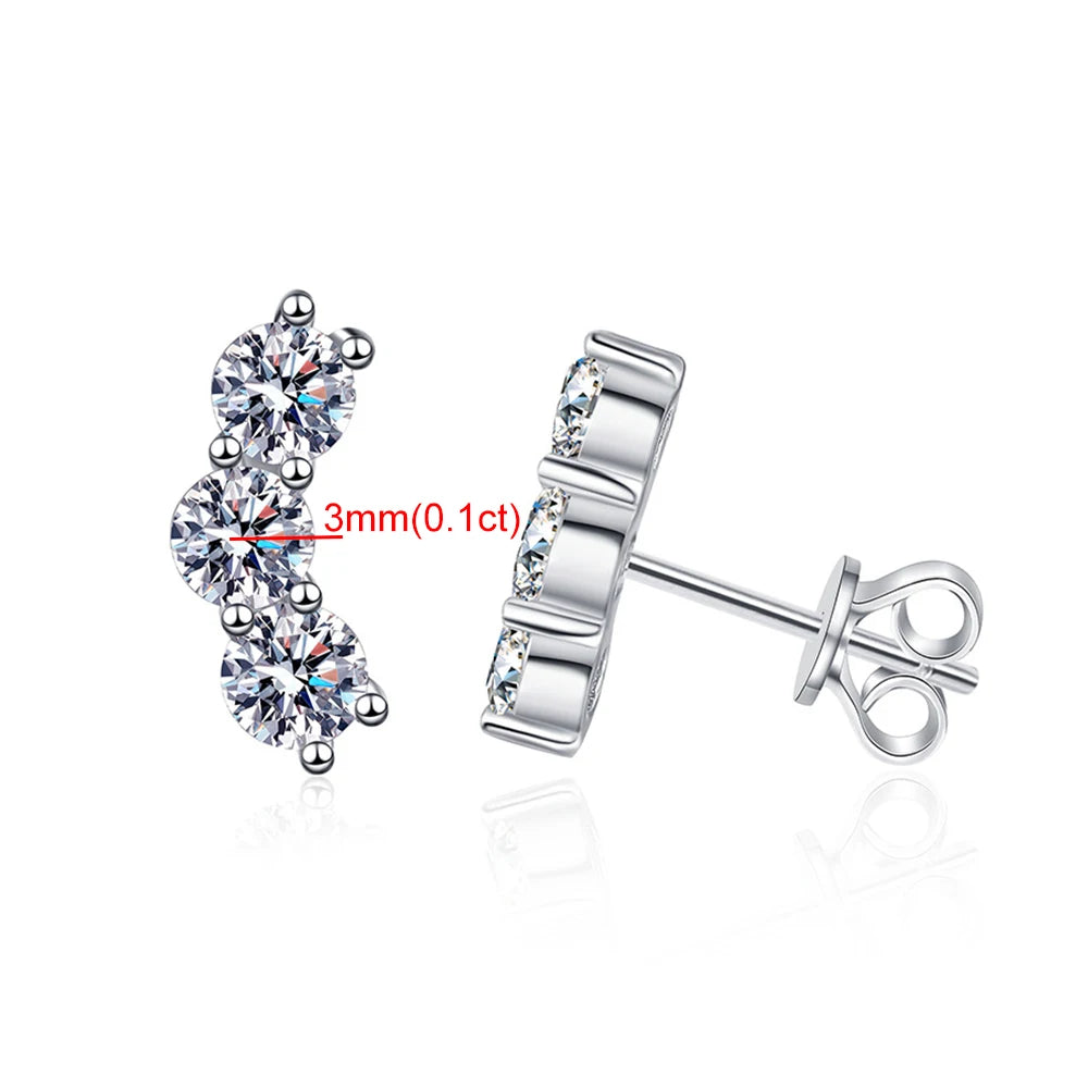 D Color Moissanite Stud Earrings – 925 Sterling Silver, GRA Certified