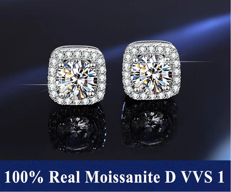 S925 Sterling Silver Moissanite Stud Earrings – Unisex Fine Jewelry