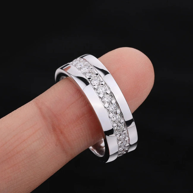 2MM Moissanite Band Ring – 925 Sterling Silver, 18K Plated Main Image