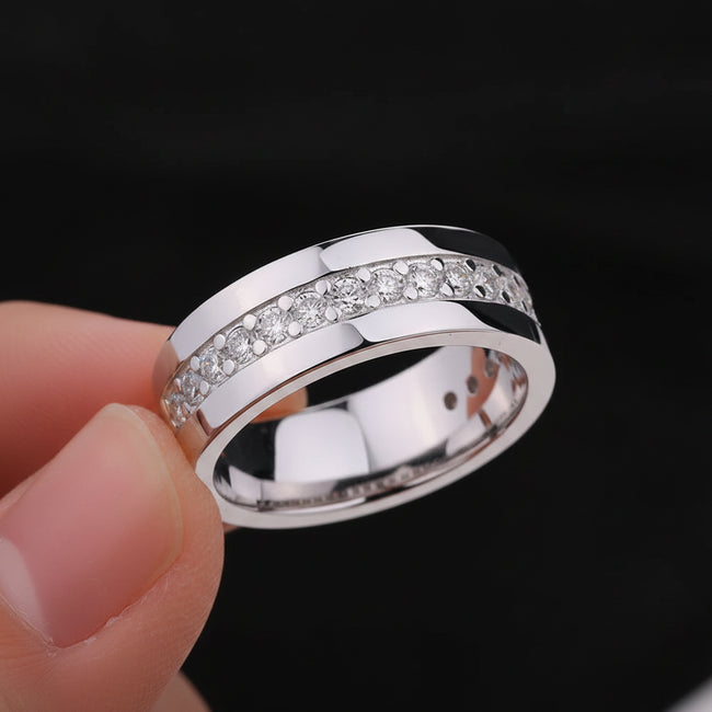 2MM Moissanite Band Ring – 925 Sterling Silver, 18K Plated Hover Image