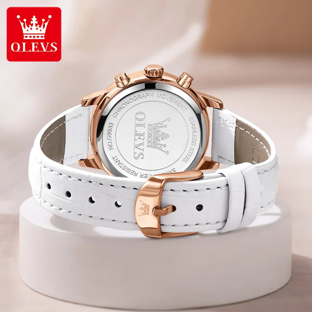 OLEVS 9933 Women's Quartz Watch – Luxury Leather Strap & Chronograph
