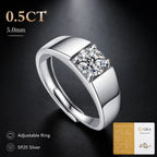 1CT Moissanite Ring for Men – 925 Sterling Silver Adjustable