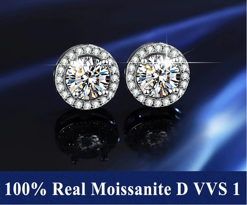 S925 Sterling Silver Moissanite Stud Earrings – Unisex Fine Jewelry