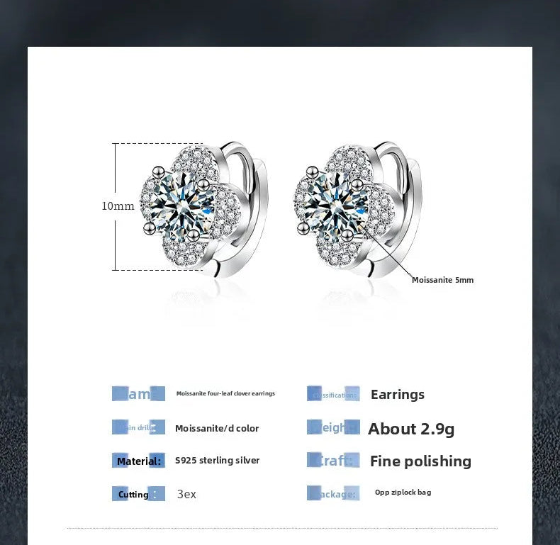 1CT D-Color Moissanite Clover Earrings – S925 Sterling Silver