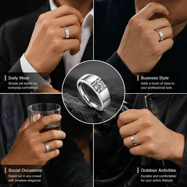 1CT Moissanite Ring for Men – 925 Sterling Silver Adjustable Main Image
