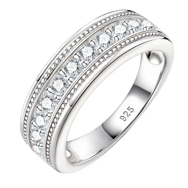 Men's 925 Sterling Silver Wedding Ring – AAA CZ Half Eternity