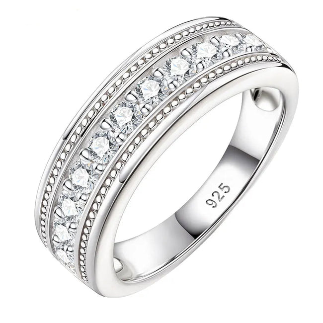 Men's 925 Sterling Silver Wedding Ring – AAA CZ Half Eternity Hover Image