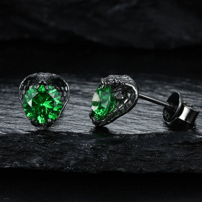 925 Sterling Silver Black Snake Earrings – Green Zircon Gothic Style Main Image