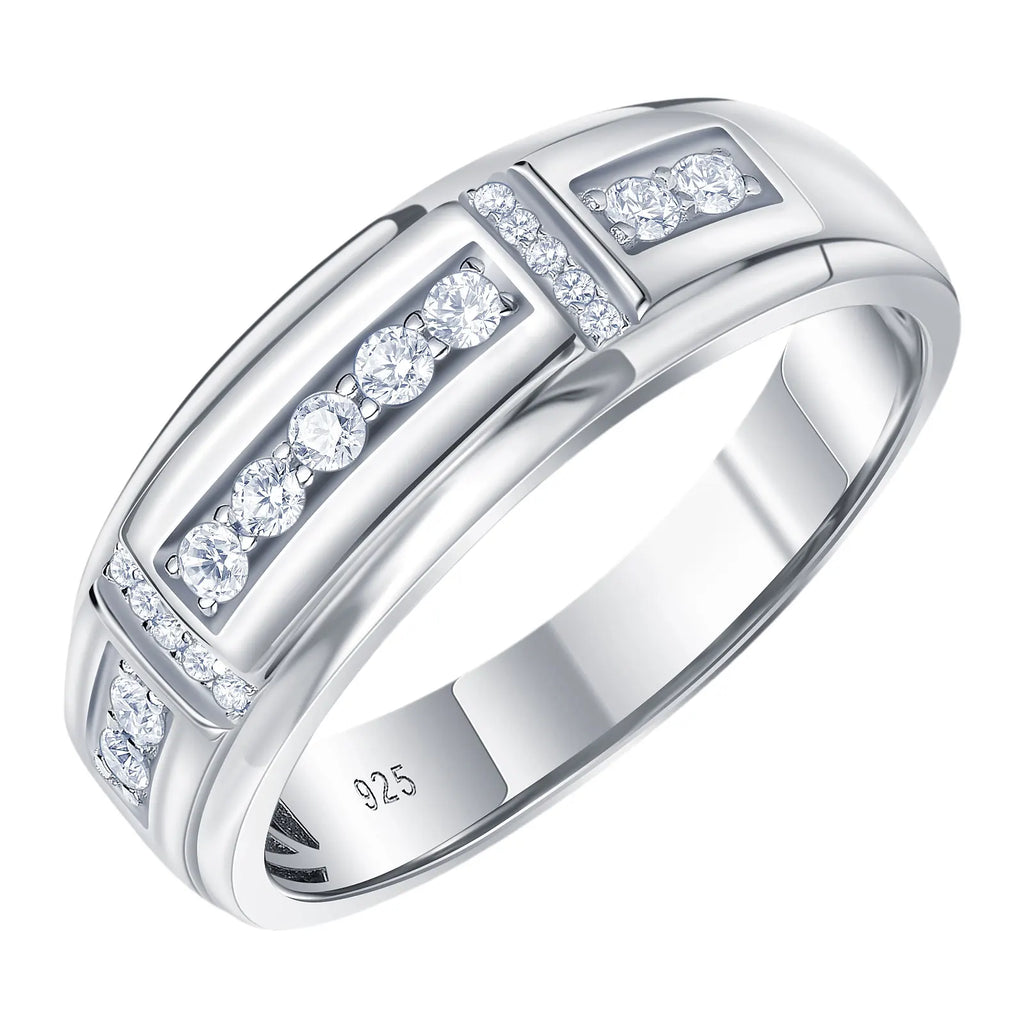 Men's Moissanite Wedding Band – 925 Sterling Silver, GRA Certified