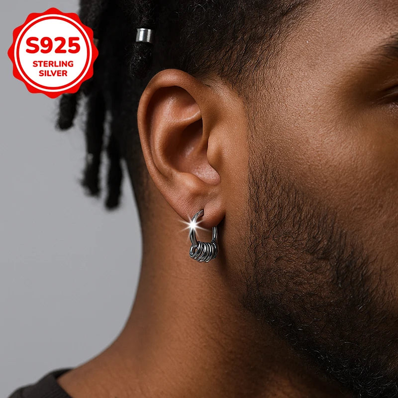 925 Sterling Silver Multi-Layer Hoop Earrings – Men's Fashion