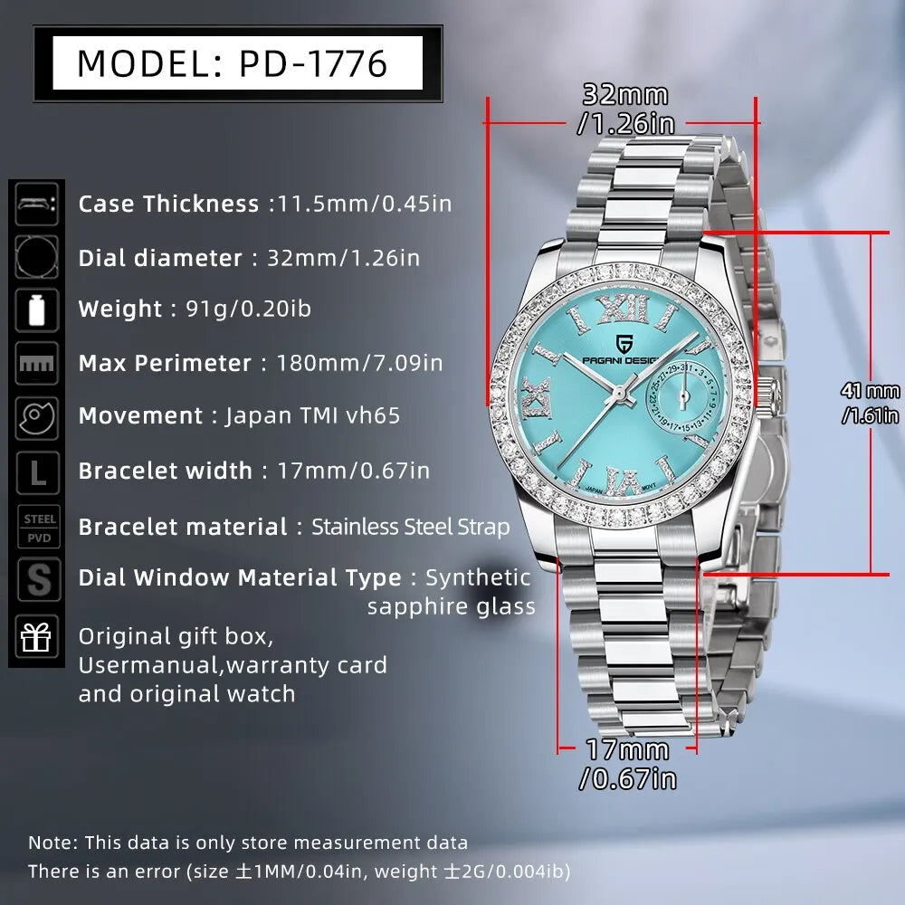 PAGANI DESIGN 32MM Women's Quartz Watch – Sapphire & Waterproof