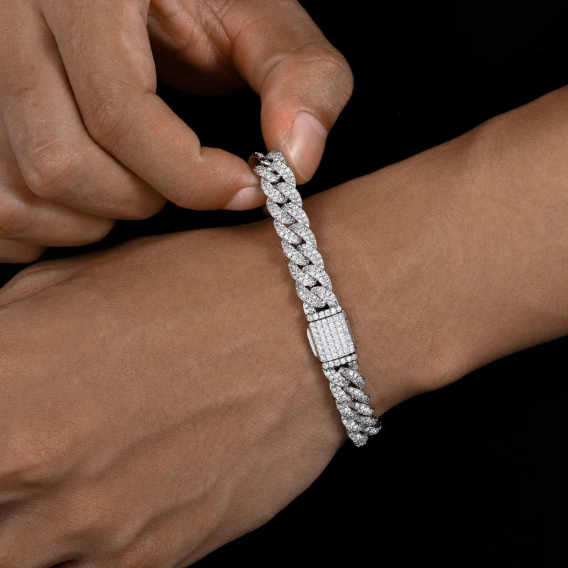 TUHE 8MM Cuban Link Bracelet – 925 Sterling Silver Moissanite