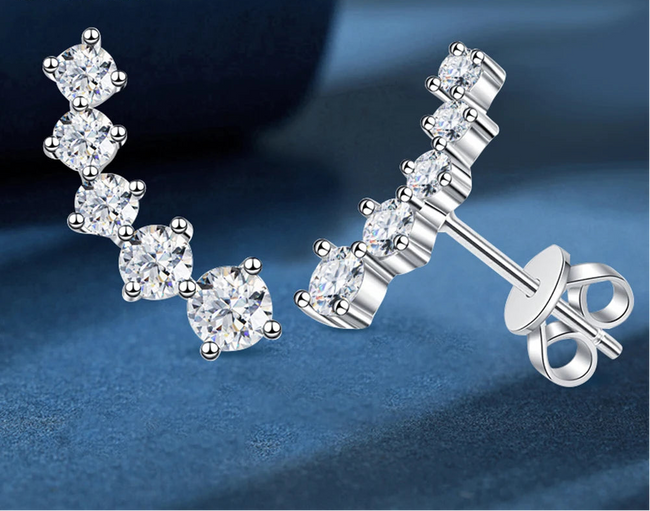 D Color Moissanite Stud Earrings – 925 Sterling Silver, GRA Certified Hover Image