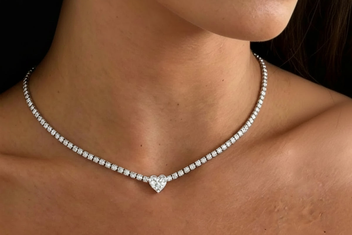 Heart Moissanite Tennis Necklace – 925 Sterling Silver