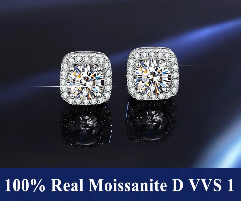 S925 Sterling Silver Moissanite Stud Earrings – Unisex Fine Jewelry