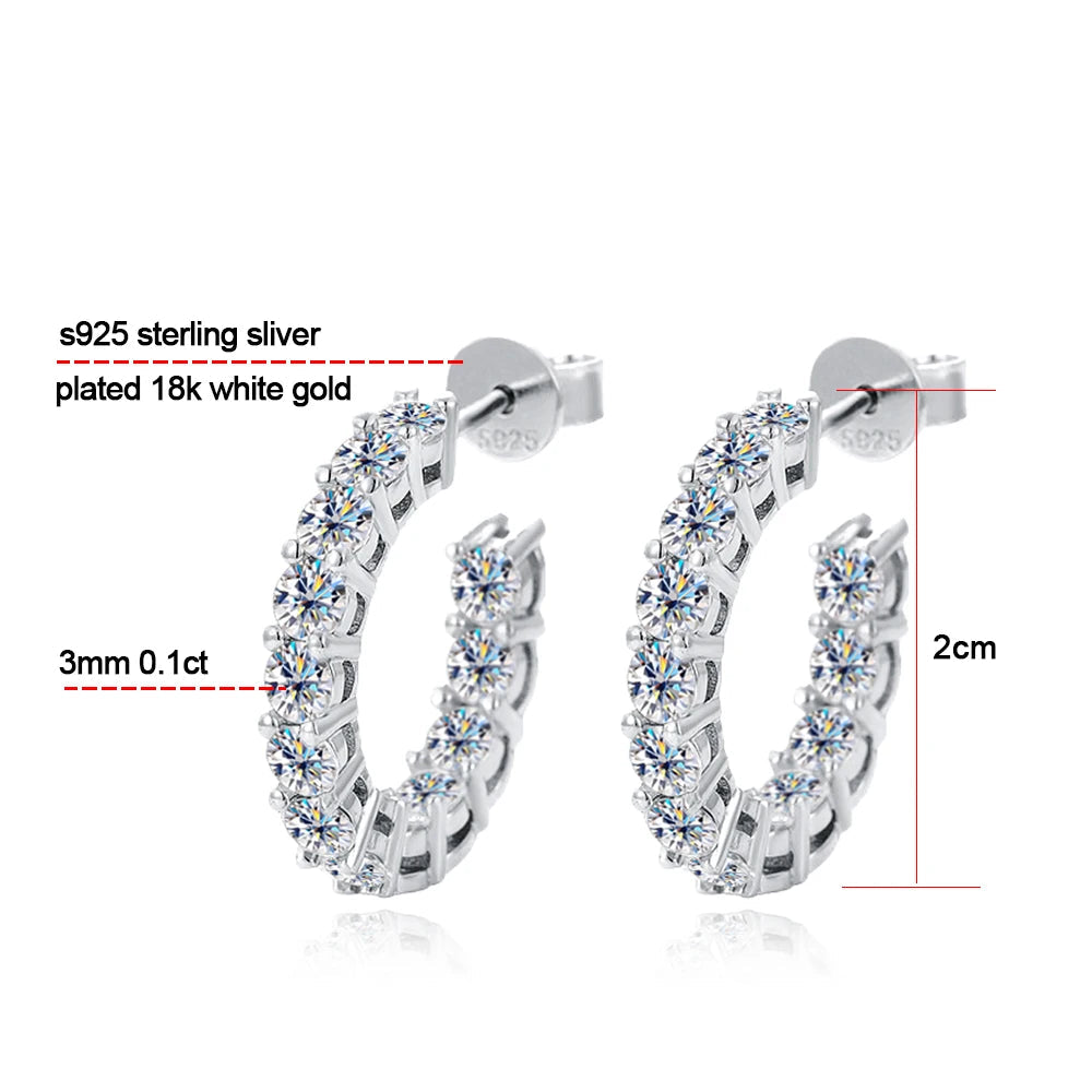 D VVS1 Moissanite Hoop Earrings – 925 Sterling Silver, GRA Certified