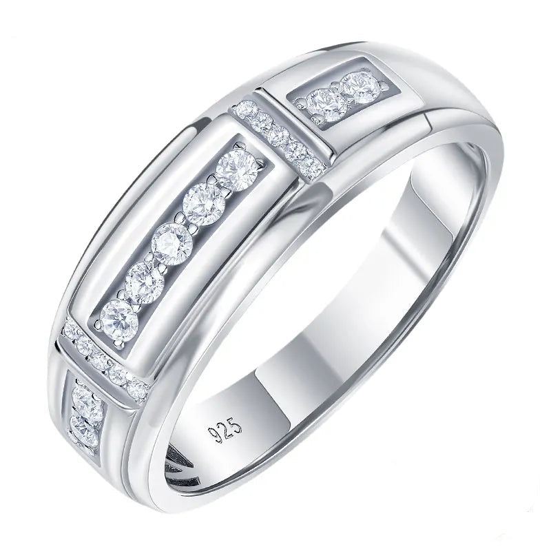 Men's Moissanite Wedding Band – 925 Sterling Silver, GRA Certified