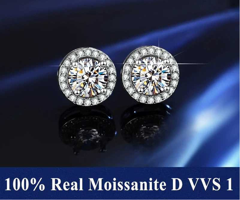 S925 Sterling Silver Moissanite Stud Earrings – Unisex Fine Jewelry