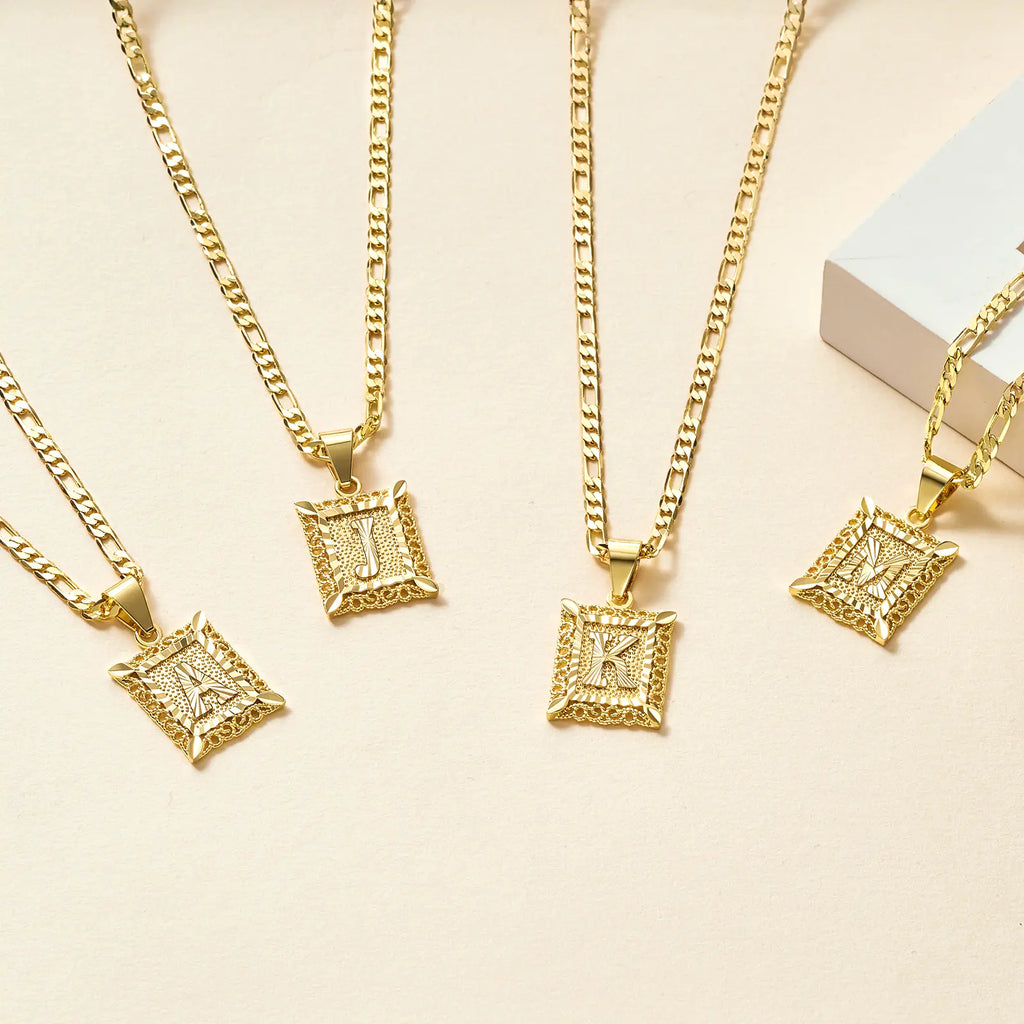 14K Gold Plated Square Letter Capital Necklace